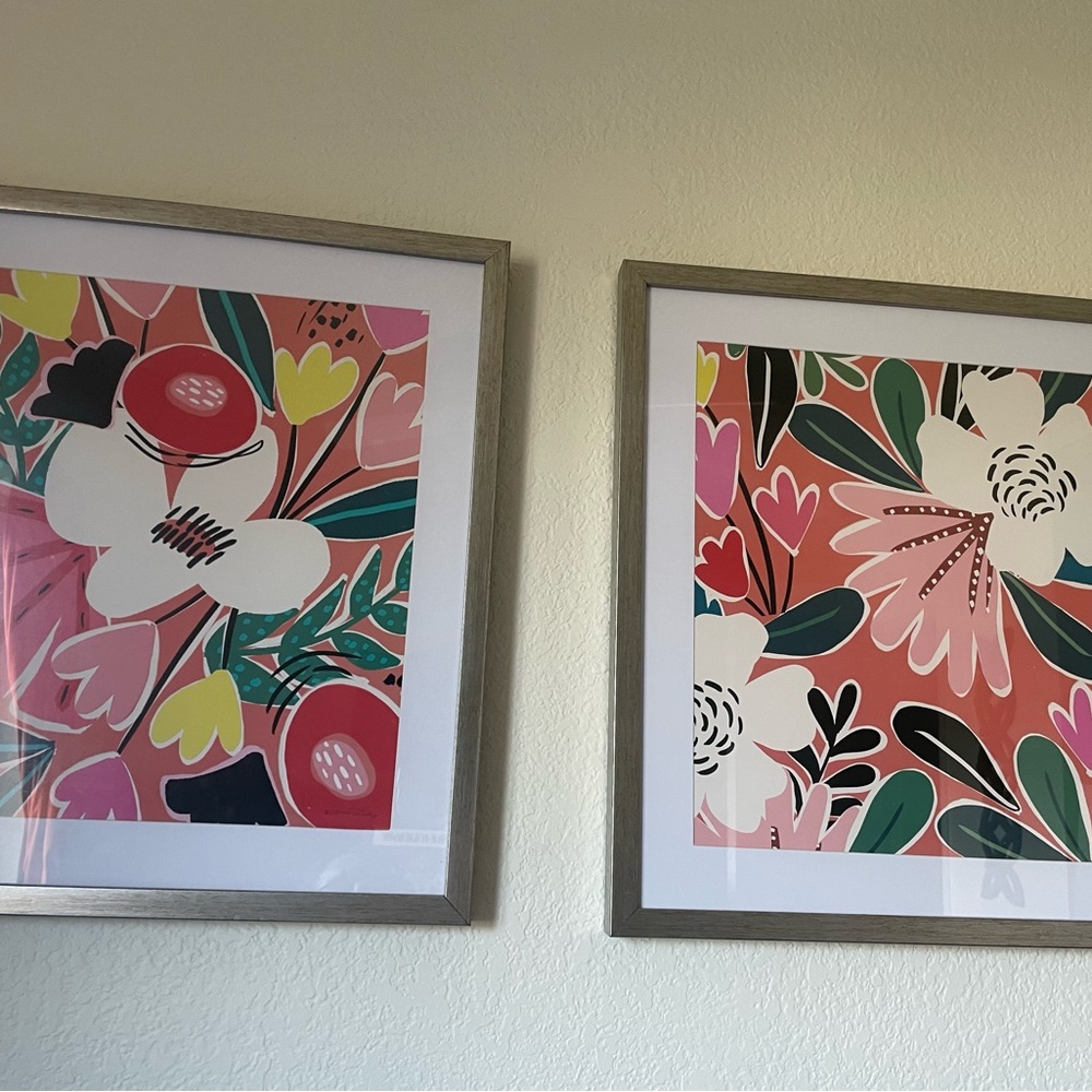 ANTHRO Inspired Floral Art Print Set in Pink and Green